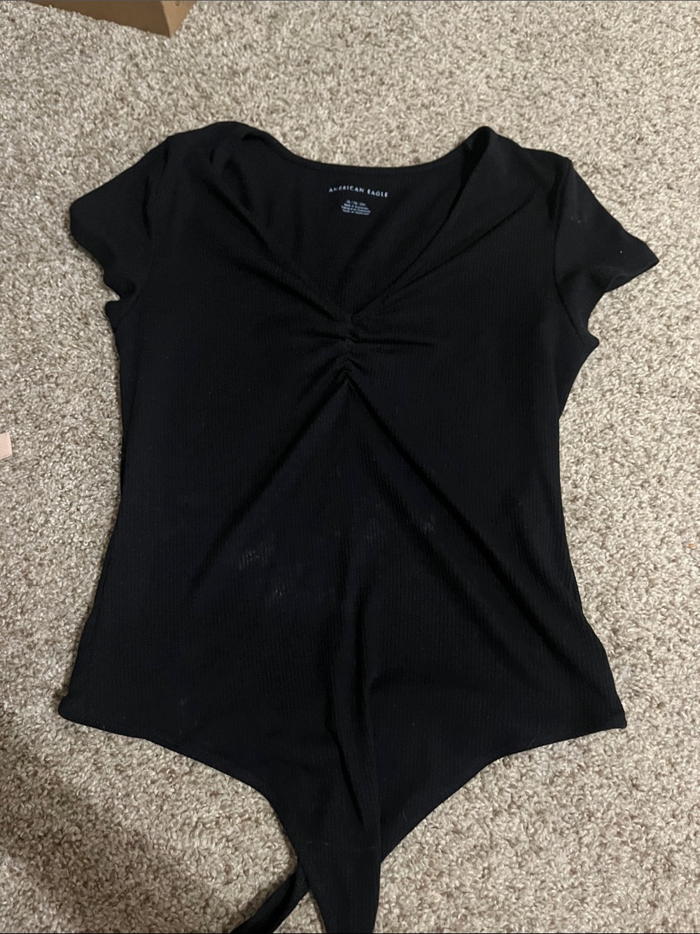 American Eagle Outfitters Black V-Neck Twist-Front Bodysuit